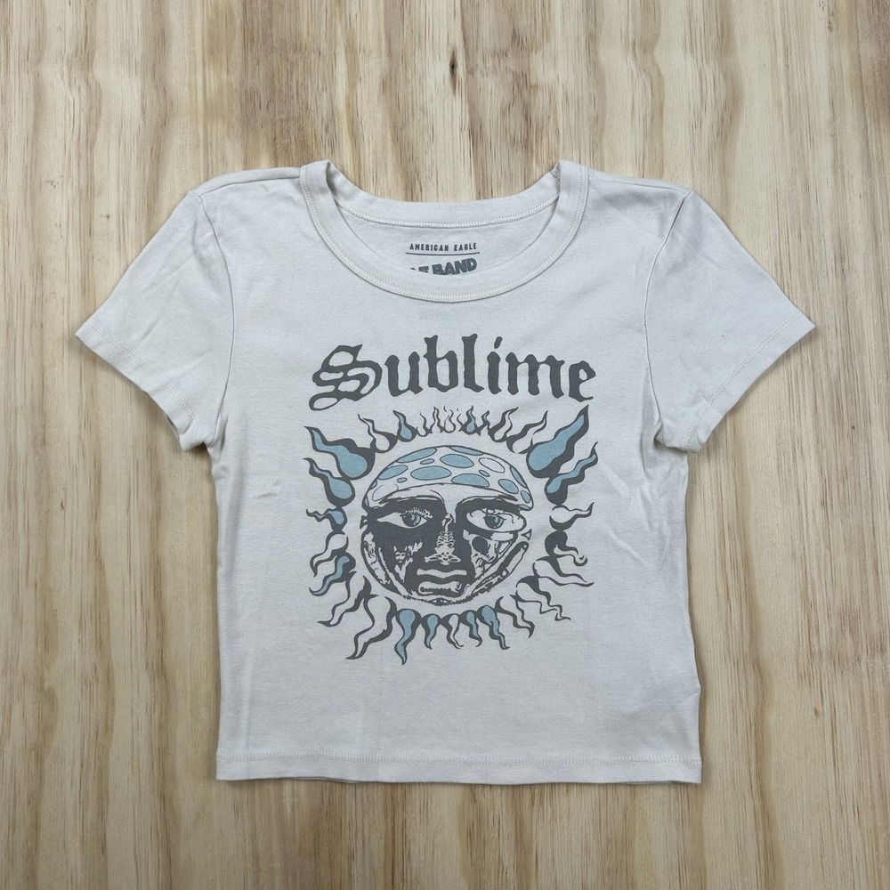American Eagle Sublime Sun Graphic M Cropped T Shirt 90s Grunge Indie Sleaze - Picture 1 of 8